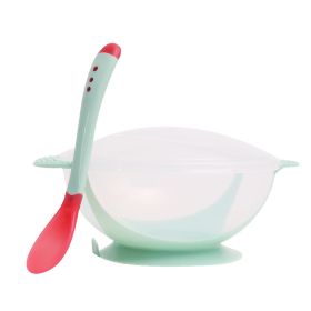 KidKeeper Bowl and Spoon Anti-slip Suction Base with Heat Sensing Spoon (Option: Green)