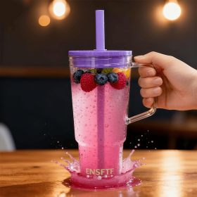 40oz Tritan BPA-Free Large Tumbler with Straw & Handle Reusable Water Cup (Color: Purple)