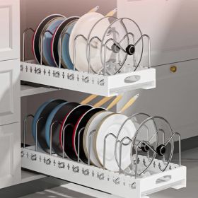 Pull-out pots and pans lid plate draining rack, cabinet built-in draining rack (Color: White)